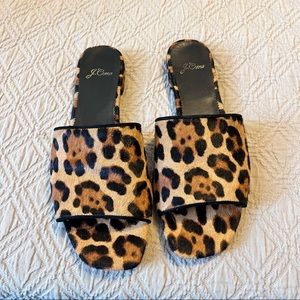 J. Crew Abbie Slides Leopard Calf-hair Sandals, 9